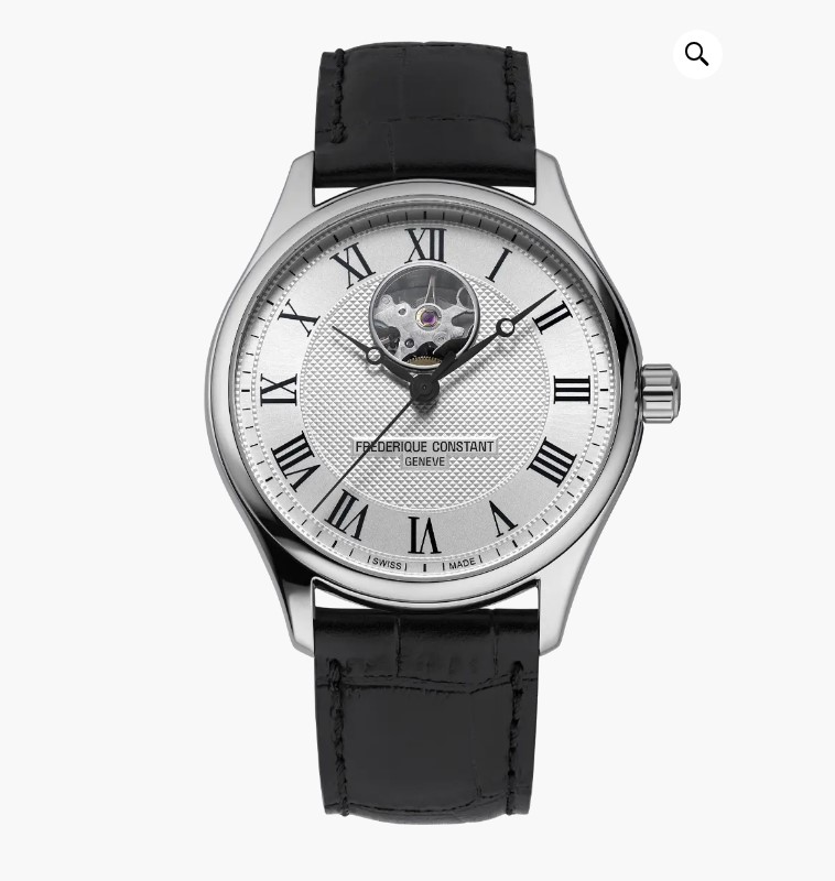 With a case diameter of 40mm and holding the FC-310 Heart Beat automatic movement, this timepiece showcases an elaborately decorated dial, with its classic Guilloché style and accentuated with traditional Roman numerals indexes.